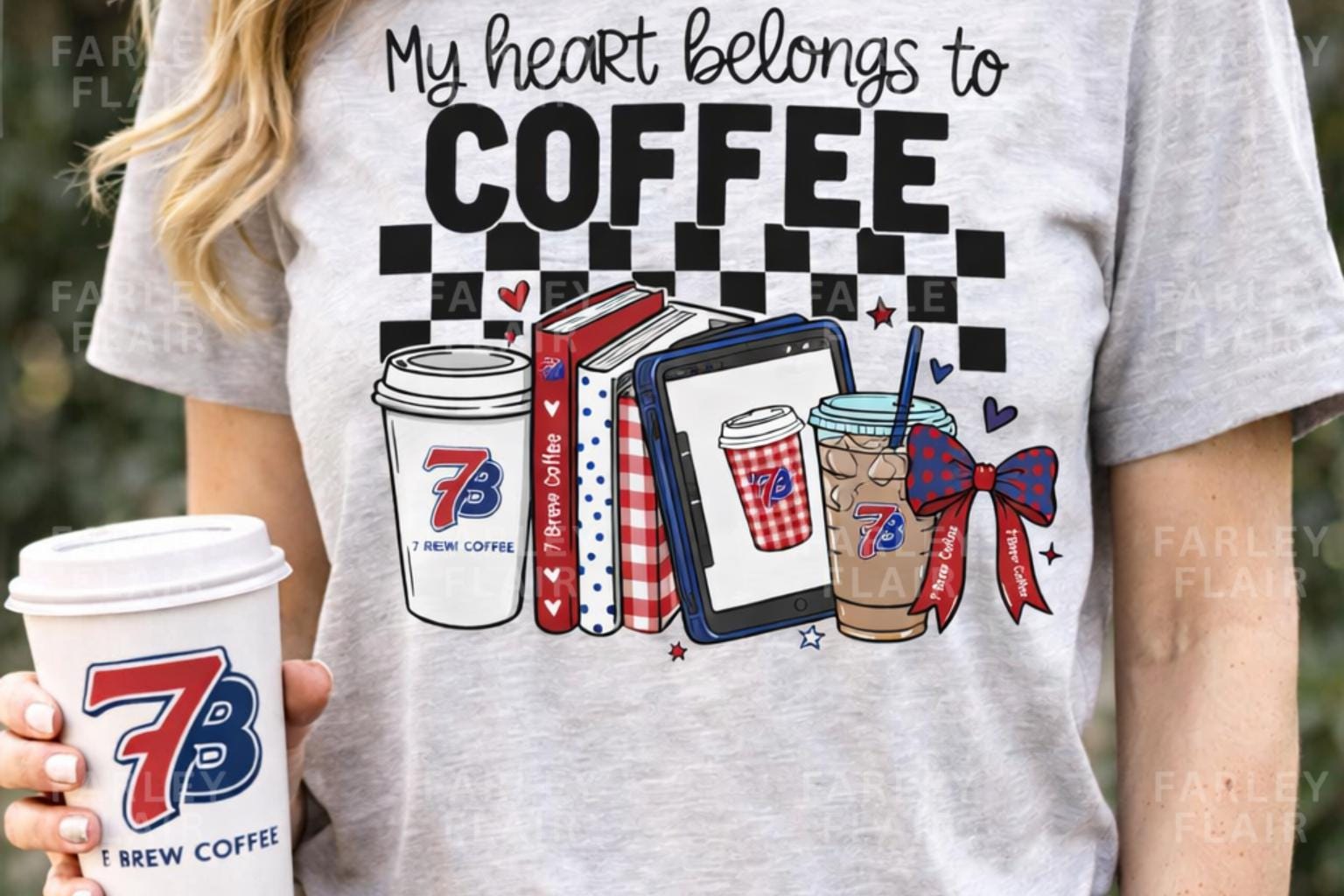 7 Brew Coffee Lover Shirt, My Heart Belongs to Coffee Graphic Tee