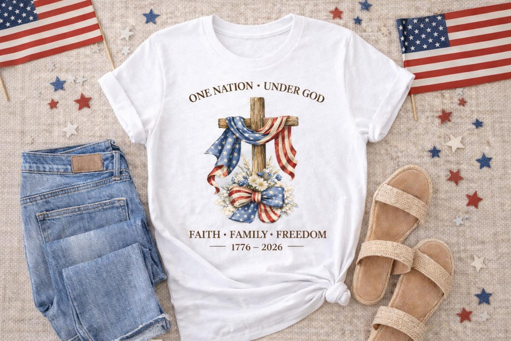 Patriotic Shirt, 4th of July Shirt, Christian Shirt, One Nation Under God Tee, American Flag Shirt, Faith Family Freedom Tee, Mothers Day Gi