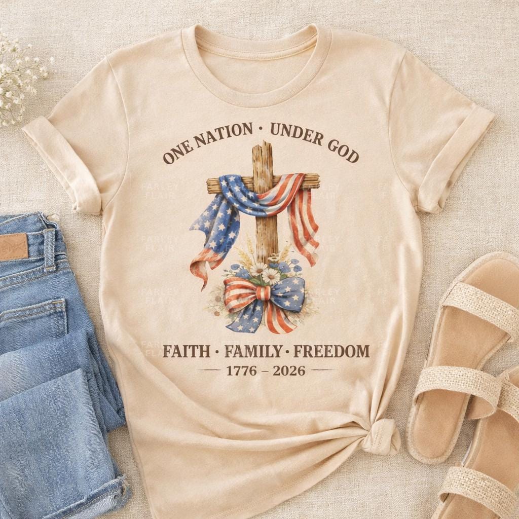 Patriotic Shirt, 4th of July Shirt, Christian Shirt, One Nation Under God Tee, American Flag Shirt, Faith Family Freedom Tee, Mothers Day Gi