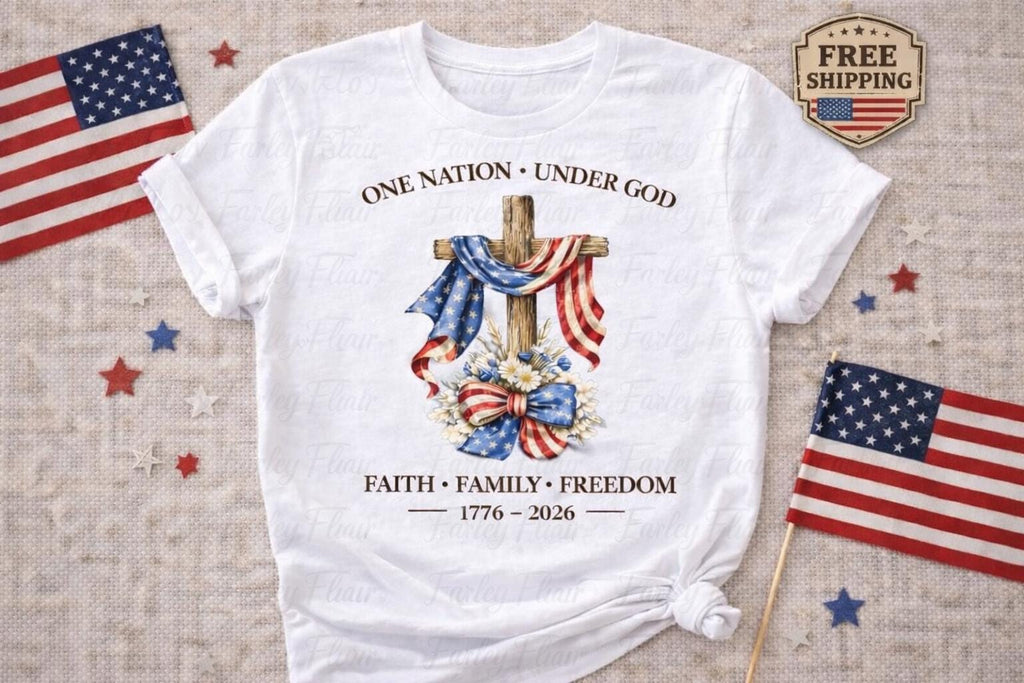 Patriotic Shirt, 4th of July Shirt, Christian Shirt, One Nation Under God Tee, American Flag Shirt, Faith Family Freedom Tee, Mothers Day Gi