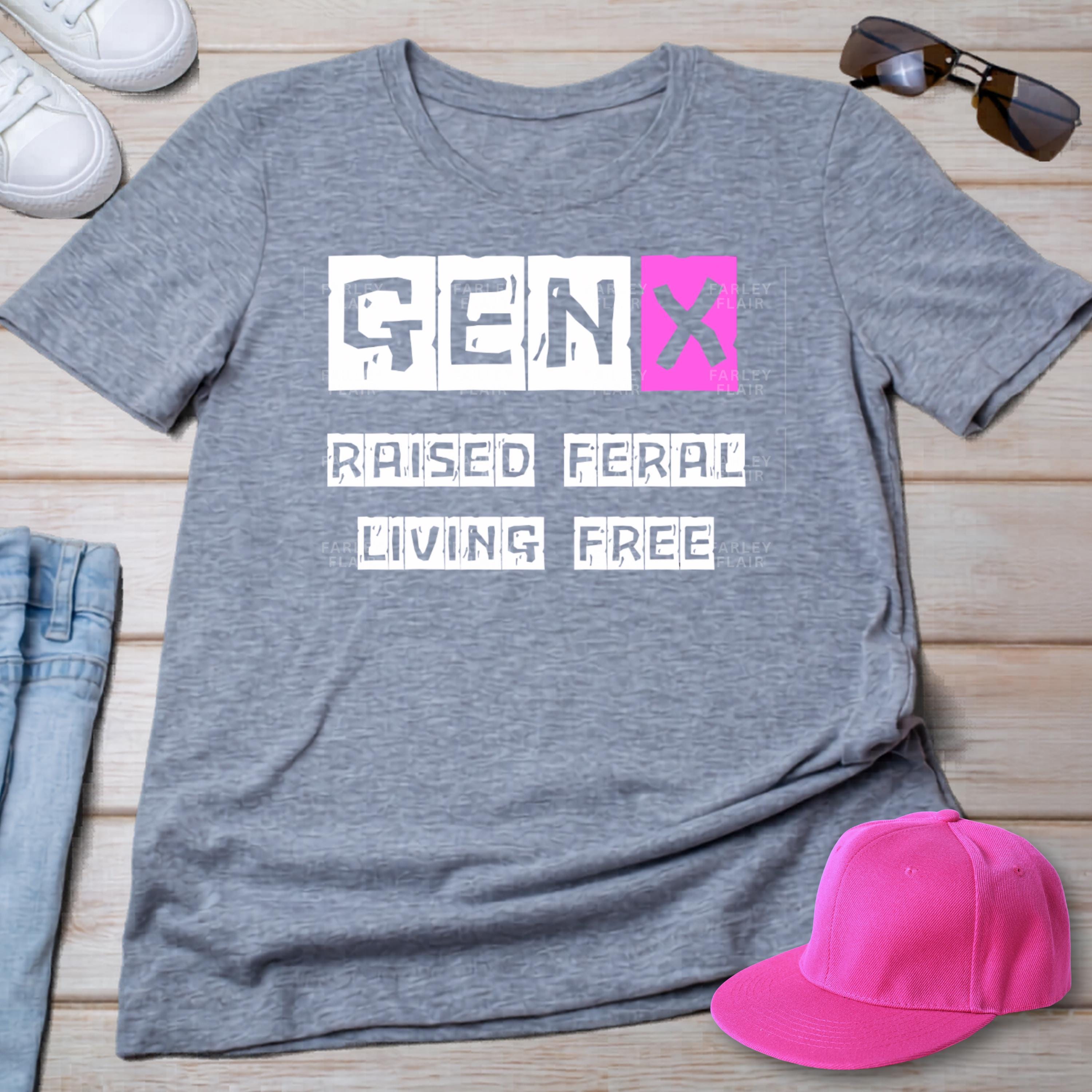 Gen X Shirt, Raised Feral Living Free, 80s 90s Nostalgia Graphic Tee