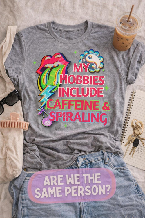 Caffeine Spiraling Retro Neon Graphic Tee, Funny Relatable T-Shirt
