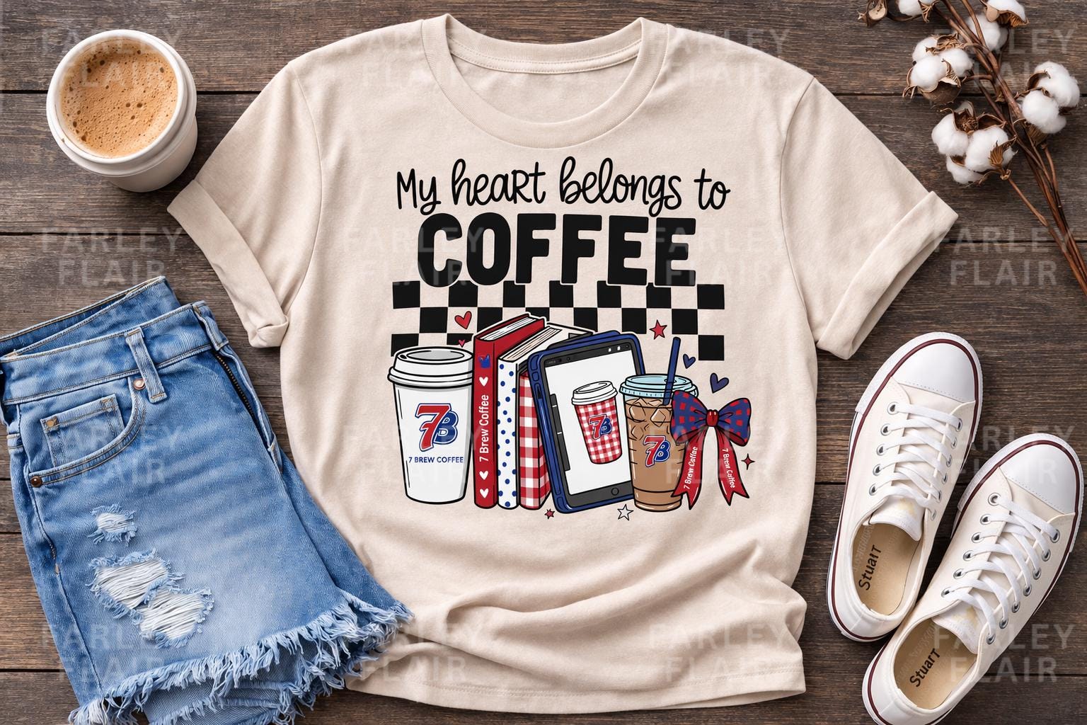 7 Brew Coffee Lover Shirt, My Heart Belongs to Coffee Graphic Tee