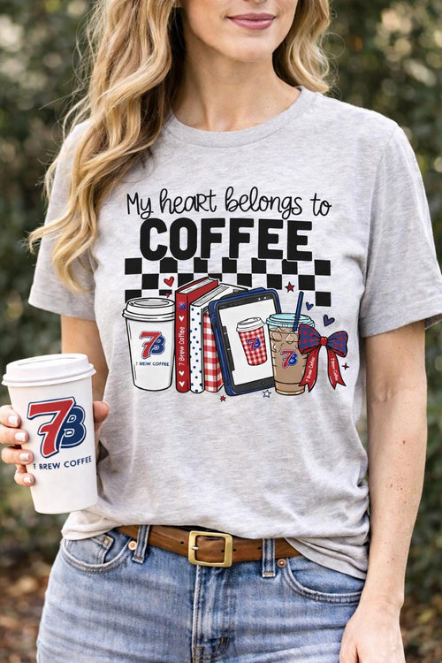 7 Brew Coffee Lover Shirt, My Heart Belongs to Coffee Graphic Tee
