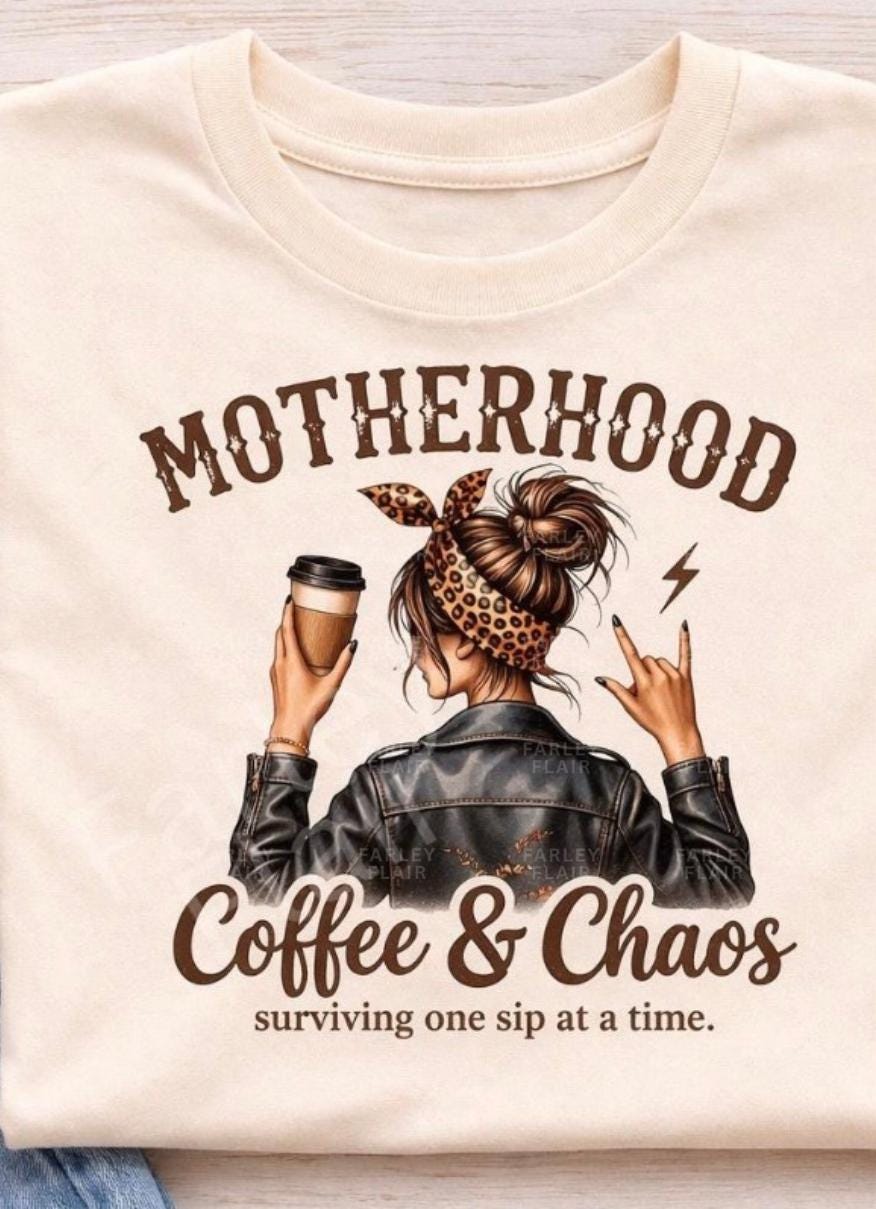Mama Shirt, Coffee Chaos Motherhood Tee, Trendy Mom Graphic Style, Mother’s Day Gift