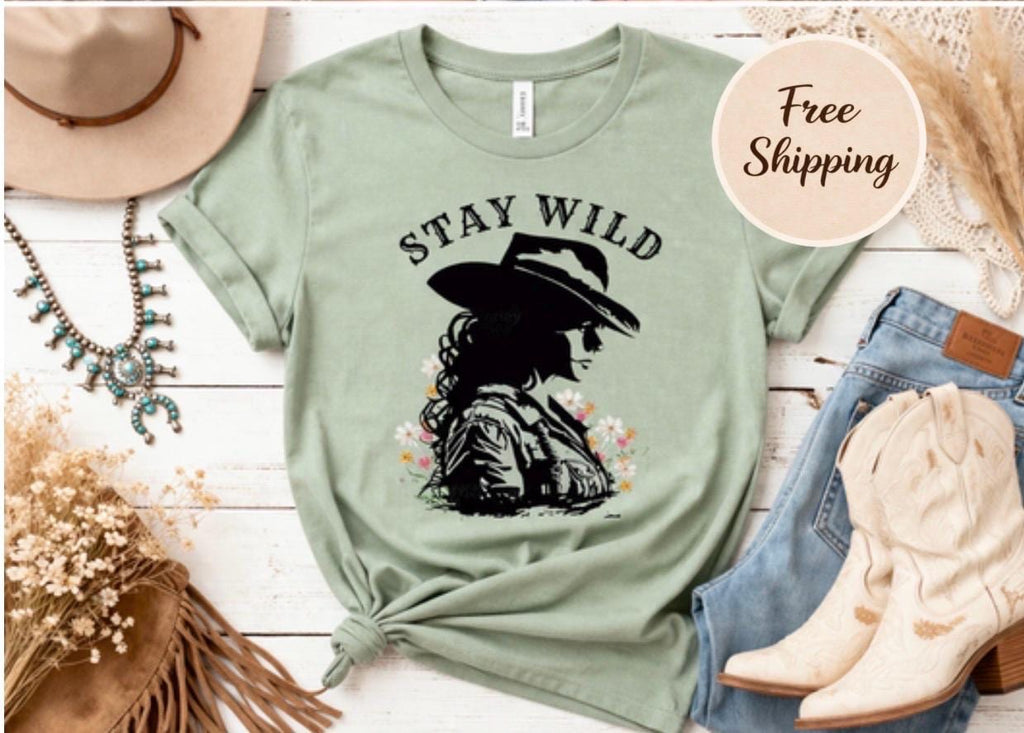 Stay Wild Cowgirl Silhouette Shirt | Boho Western Graphic Tee, Mother’s Day Gift