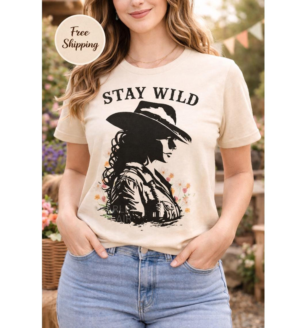 Stay Wild Cowgirl Silhouette Shirt | Boho Western Graphic Tee, Mother’s Day Gift