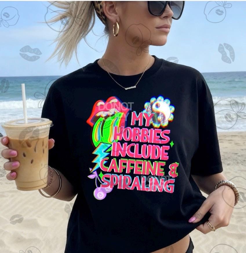Caffeine Spiraling Retro Neon Graphic Tee, Funny Relatable T-Shirt
