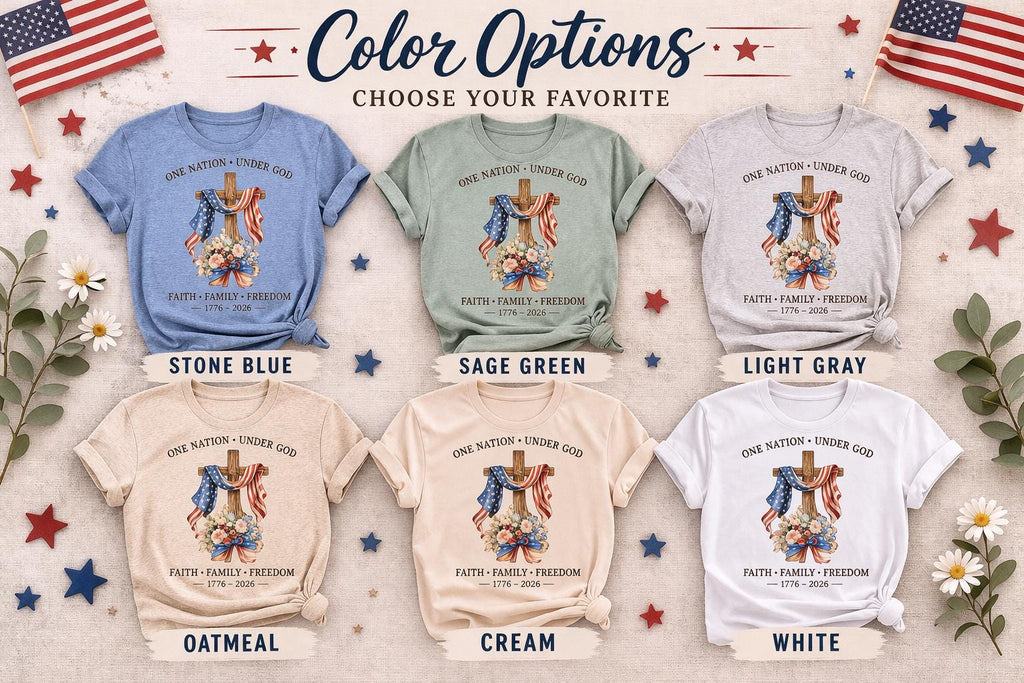 Patriotic Shirt, 4th of July Shirt, Christian Shirt, One Nation Under God Tee, American Flag Shirt, Faith Family Freedom Tee, Mothers Day Gi