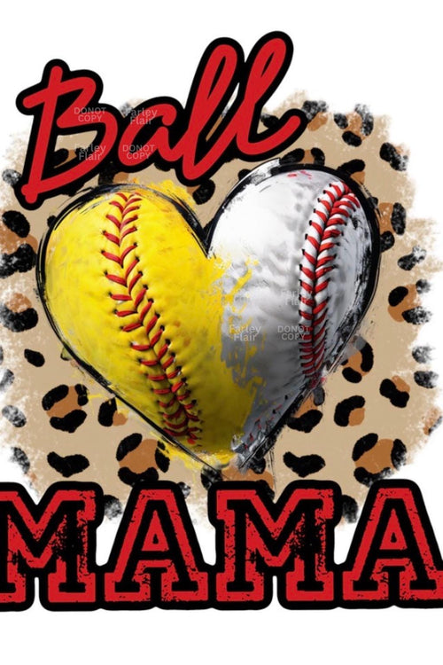 Ball Mama Leopard Heart Shirt, Softball Baseball Mom Graphic Tee