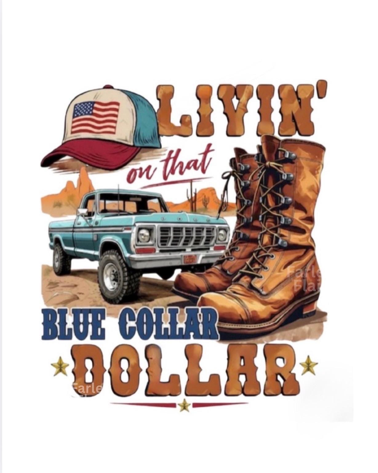 Men's Blue Collar Dollar Graphic Tee, Work Hard Lifestyle Shirt, Front Pocket T-Shirt