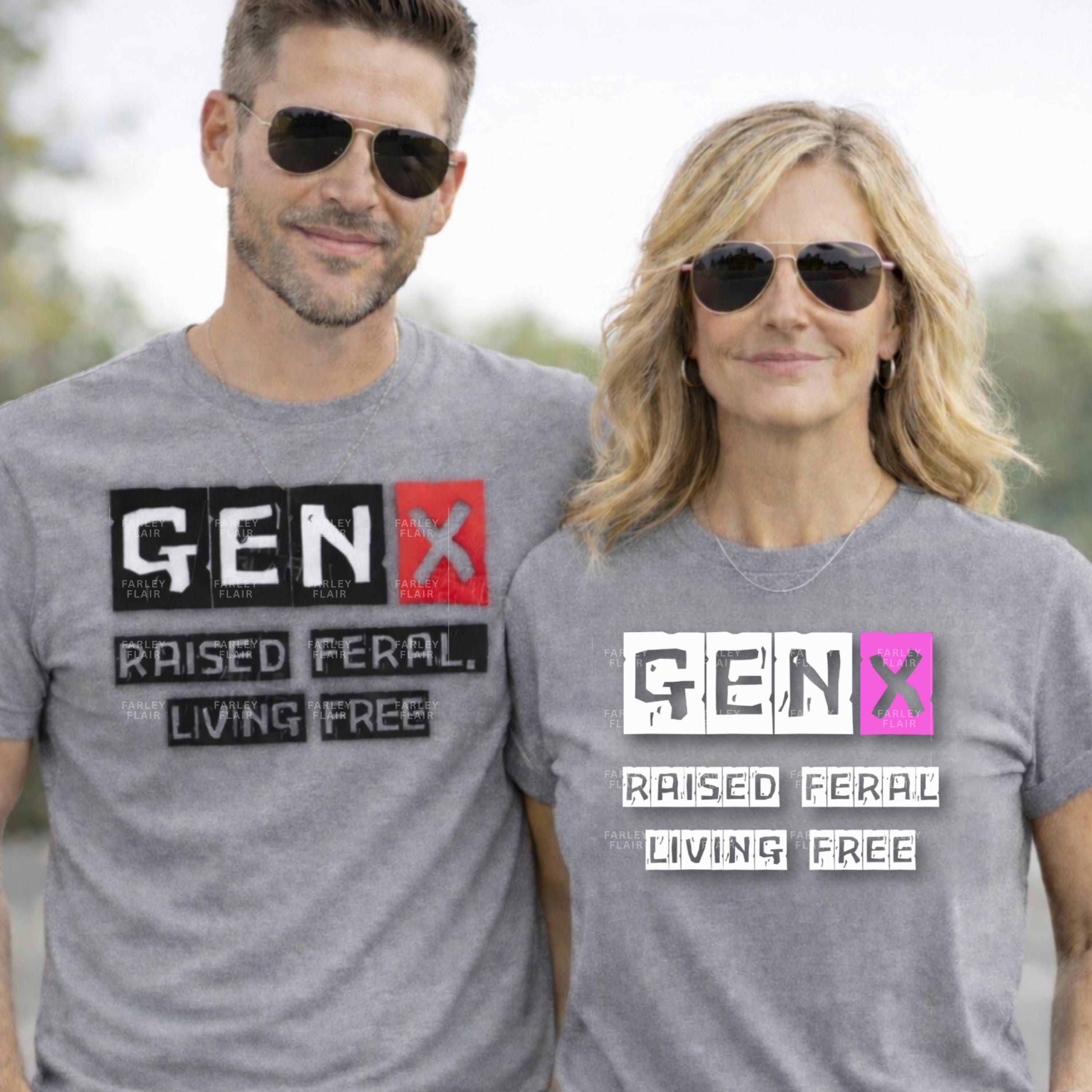 Gen X Couple Shirts, Raised Feral Living Free, 80s 90s Nostalgia Tees