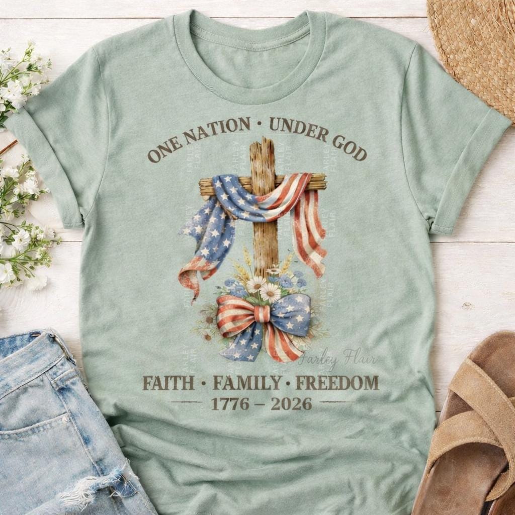 Patriotic Shirt, 4th of July Shirt, Christian Shirt, One Nation Under God Tee, American Flag Shirt, Faith Family Freedom Tee, Mothers Day Gi