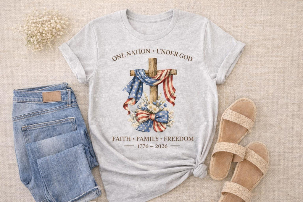 Patriotic Shirt, 4th of July Shirt, Christian Shirt, One Nation Under God Tee, American Flag Shirt, Faith Family Freedom Tee, Mothers Day Gi