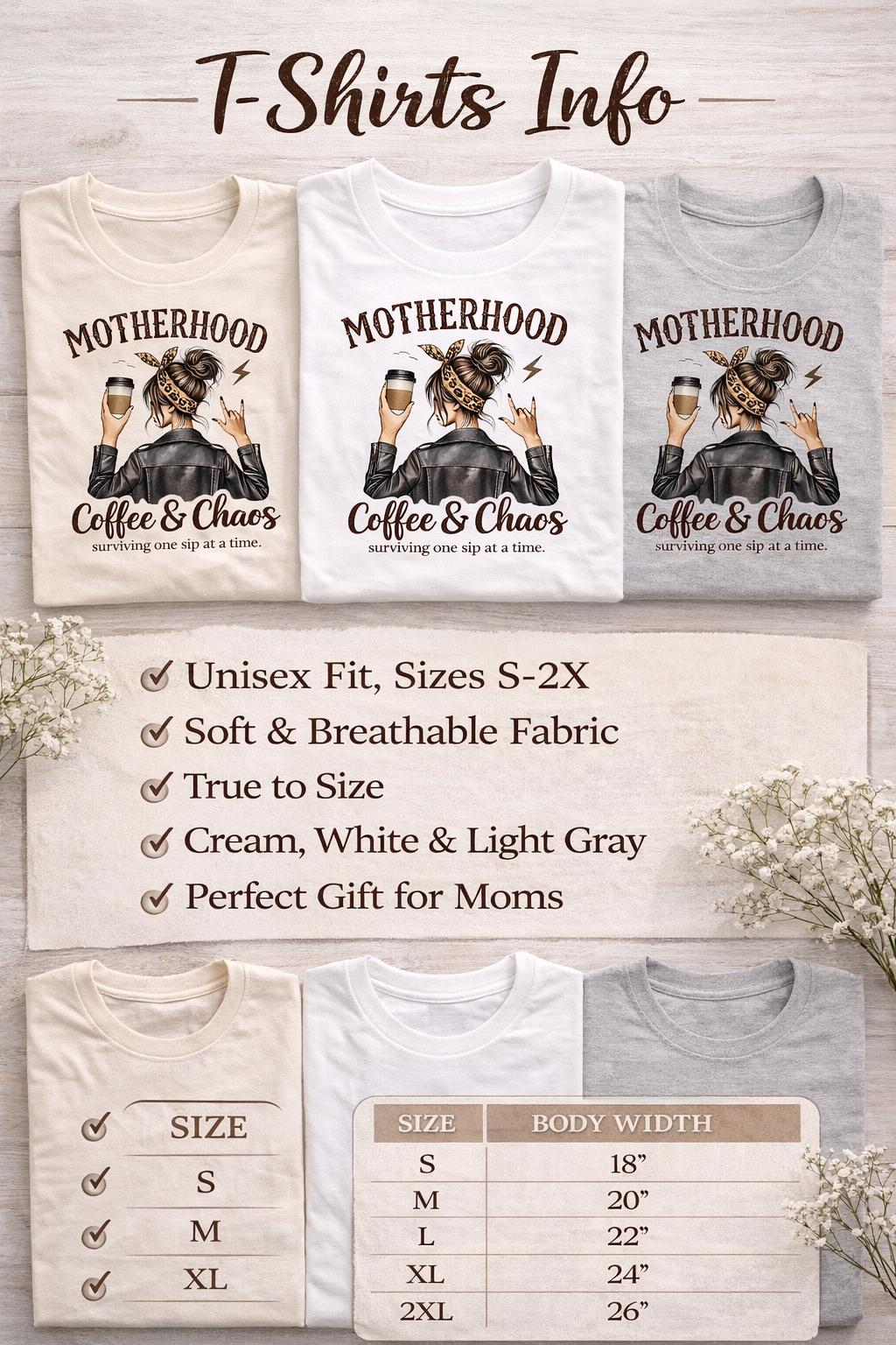 Mama Shirt, Coffee Chaos Motherhood Tee, Trendy Mom Graphic Style, Mother’s Day Gift