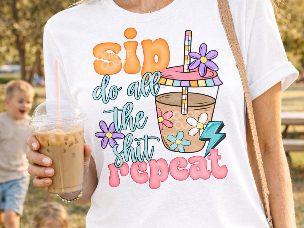 Funny Mom Shirt, Sip Do It All Repeat Softstyle T-Shirt