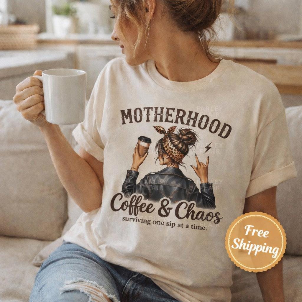 Mama Shirt, Coffee Chaos Motherhood Tee, Trendy Mom Graphic Style, Mother’s Day Gift