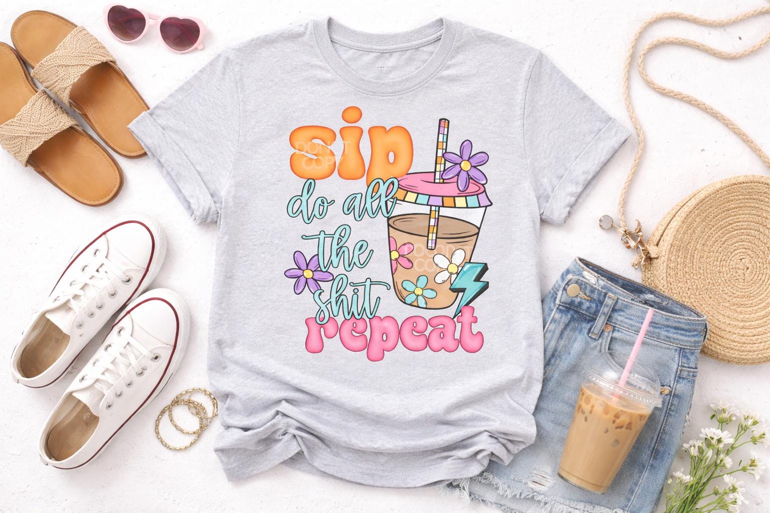 Funny Mom Shirt, Sip Do It All Repeat Softstyle T-Shirt
